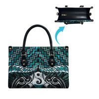 New Zealand Maori Leather Bag Poutama Pikorua - Single Twist Paua Shell LT05 - Polynesian Pride