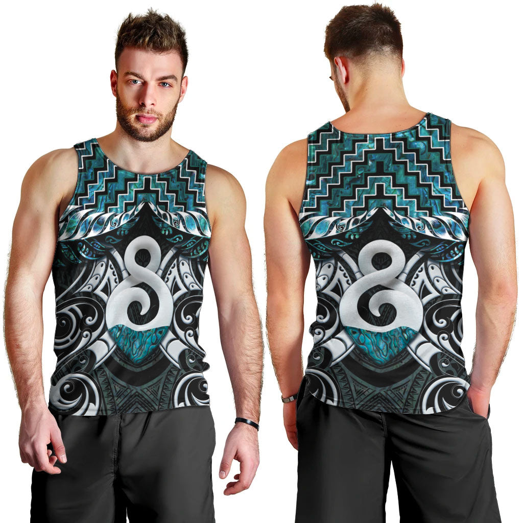 New Zealand Maori Men Tank Top Poutama Pikorua - Single Twist Paua Shell LT05 - Polynesian Pride
