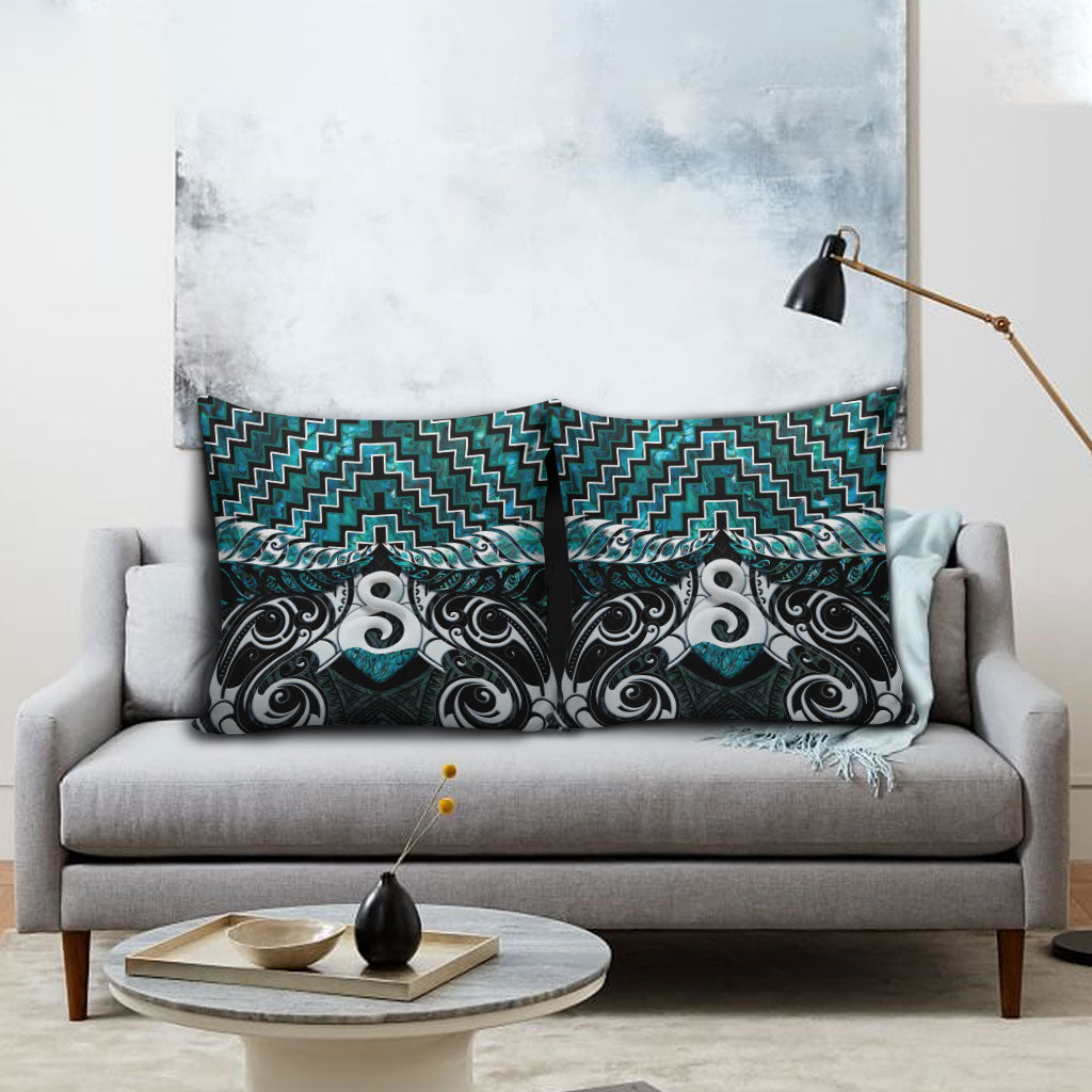 New Zealand Maori Pillow Cover Poutama Pikorua - Single Twist Paua Shell LT05 - Polynesian Pride
