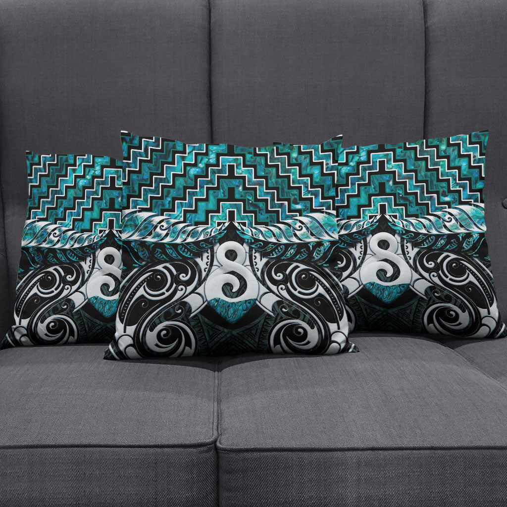 New Zealand Maori Pillow Cover Poutama Pikorua - Single Twist Paua Shell LT05 - Polynesian Pride