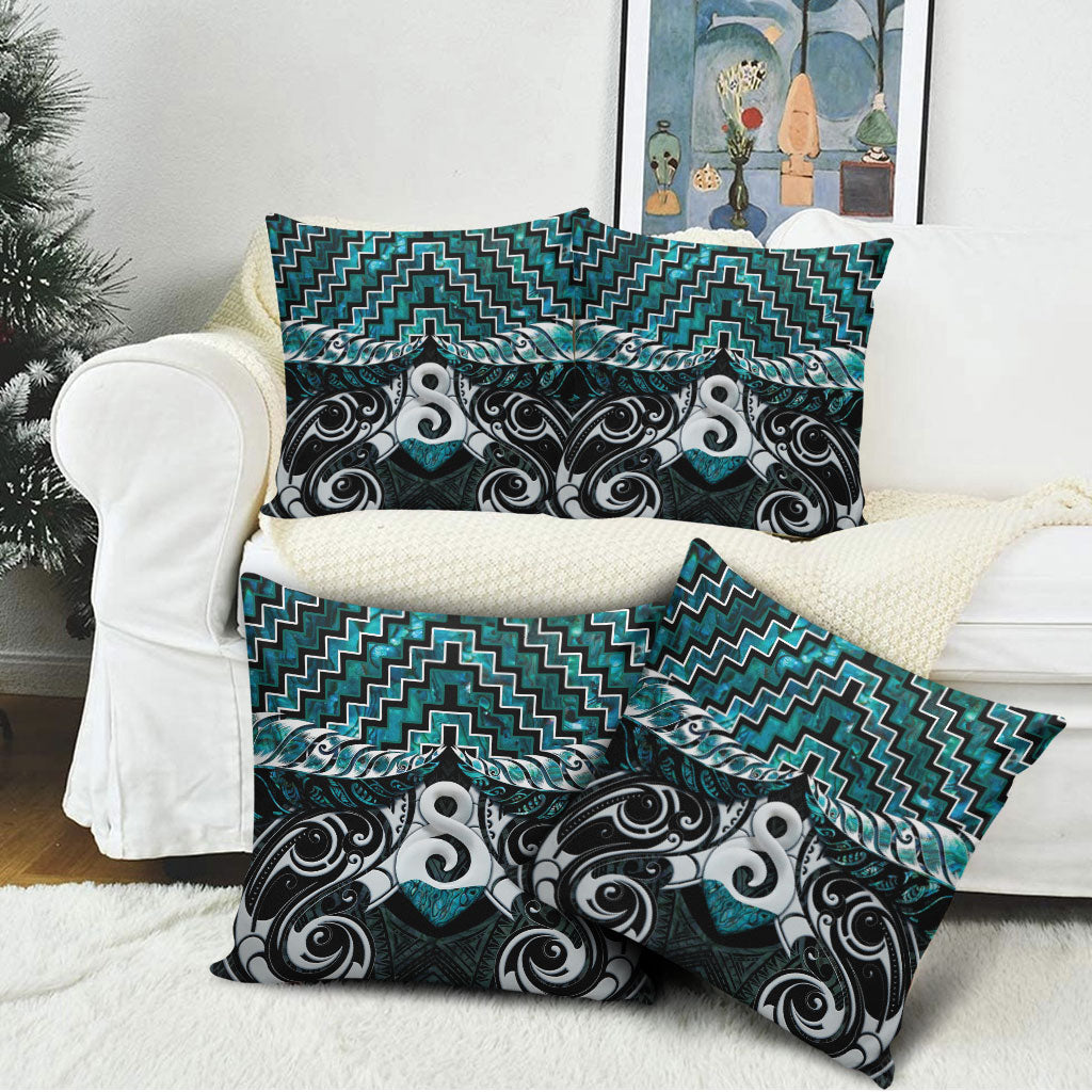 New Zealand Maori Pillow Cover Poutama Pikorua - Single Twist Paua Shell LT05 - Polynesian Pride