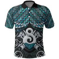New Zealand Maori Polo Shirt Poutama Pikorua - Single Twist Paua Shell LT05 Turquoise - Polynesian Pride