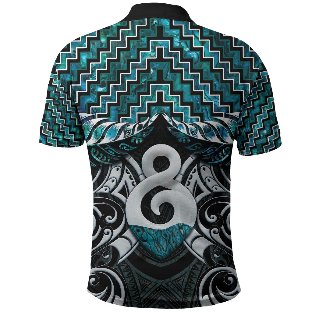 New Zealand Maori Polo Shirt Poutama Pikorua - Single Twist Paua Shell LT05 - Polynesian Pride