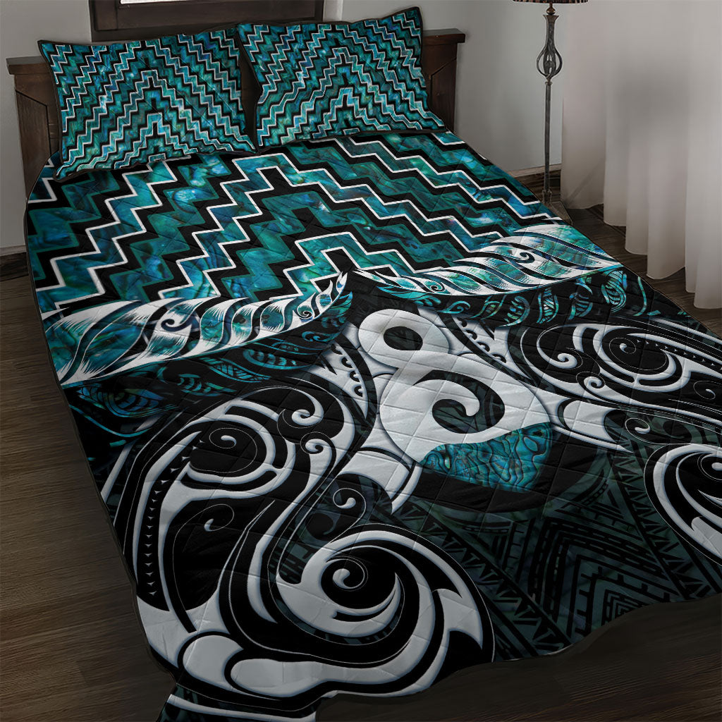 New Zealand Maori Quilt Bed Set Poutama Pikorua - Single Twist Paua Shell LT05 Turquoise - Polynesian Pride