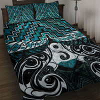 New Zealand Maori Quilt Bed Set Poutama Pikorua - Single Twist Paua Shell LT05 Turquoise - Polynesian Pride