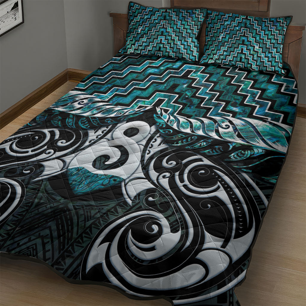 New Zealand Maori Quilt Bed Set Poutama Pikorua - Single Twist Paua Shell LT05 - Polynesian Pride