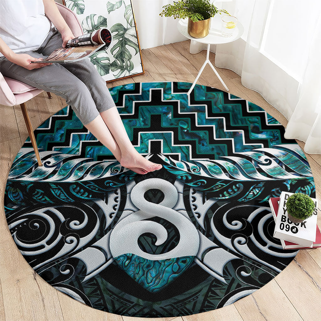 New Zealand Maori Round Carpet Poutama Pikorua - Single Twist Paua Shell LT05 - Polynesian Pride