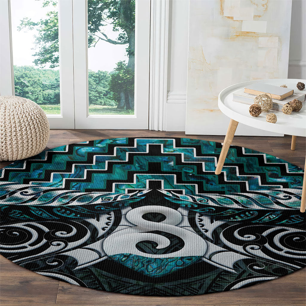 New Zealand Maori Round Carpet Poutama Pikorua - Single Twist Paua Shell LT05 - Polynesian Pride