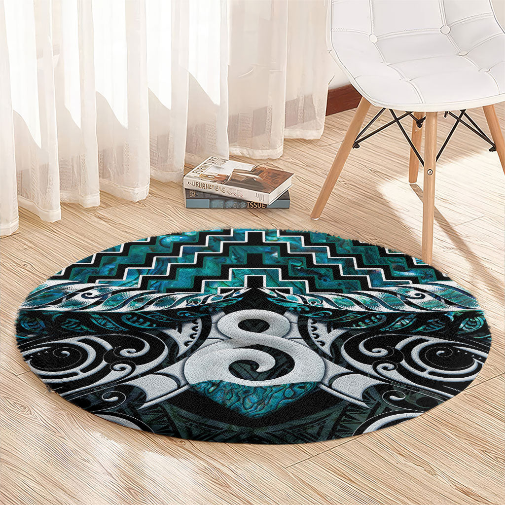New Zealand Maori Round Carpet Poutama Pikorua - Single Twist Paua Shell LT05 - Polynesian Pride