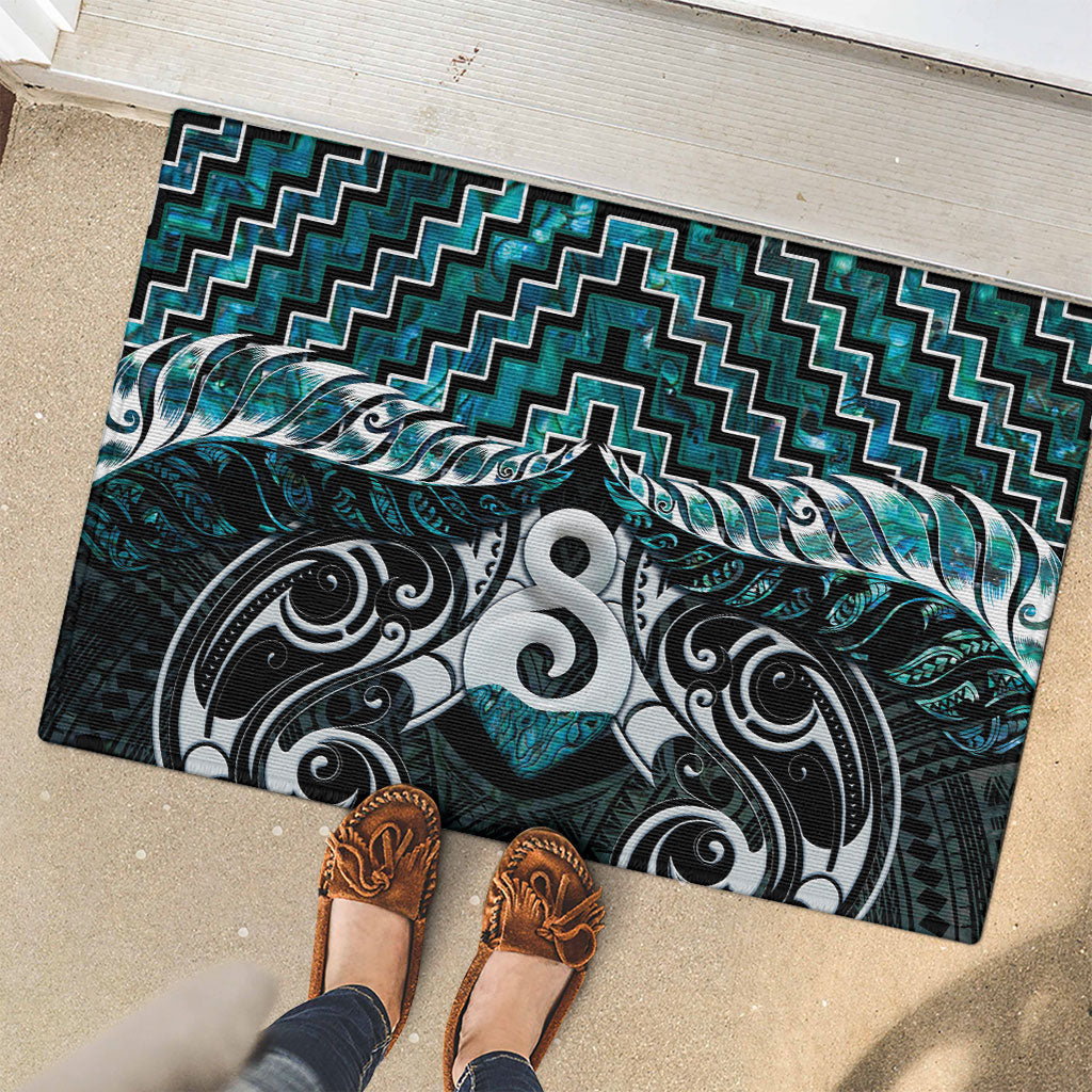 New Zealand Maori Rubber Doormat Poutama Pikorua - Single Twist Paua Shell LT05 - Polynesian Pride