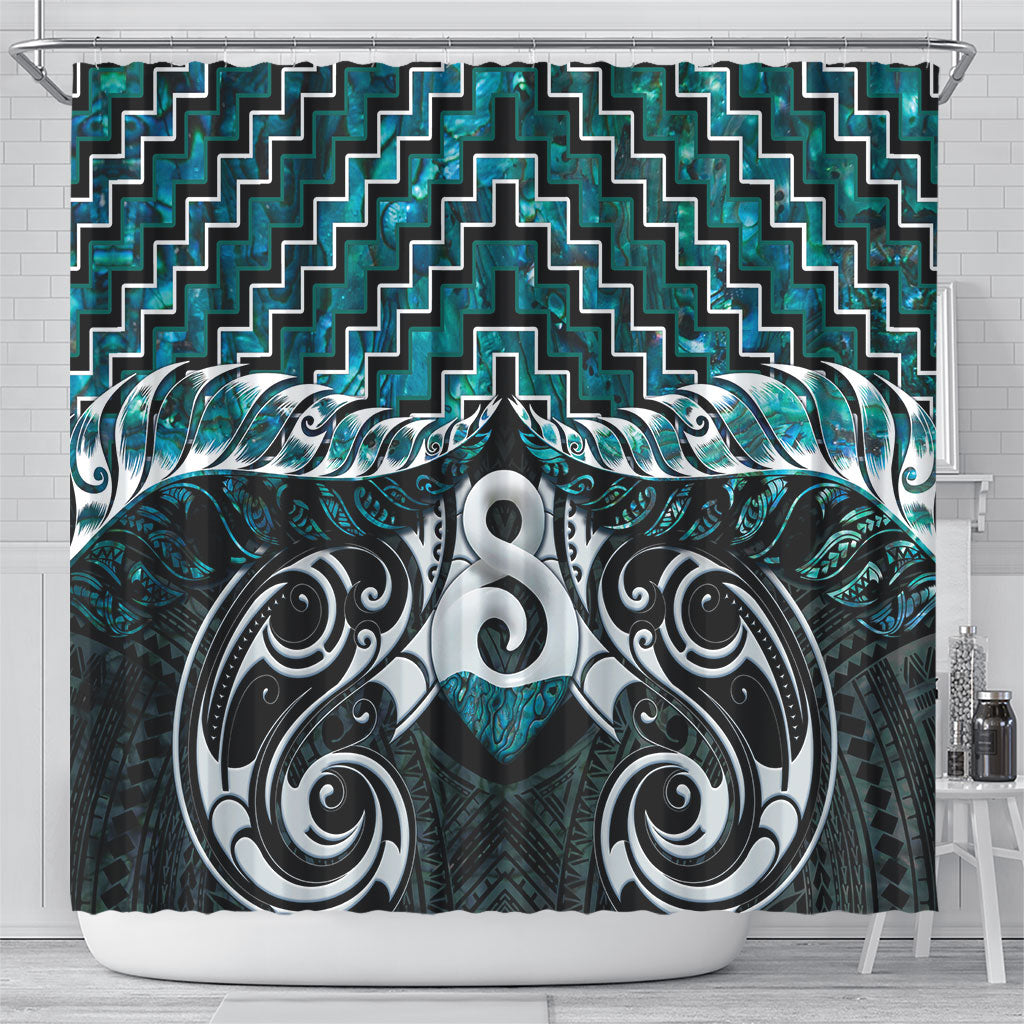 New Zealand Maori Shower Curtain Poutama Pikorua - Single Twist Paua Shell LT05 - Polynesian Pride