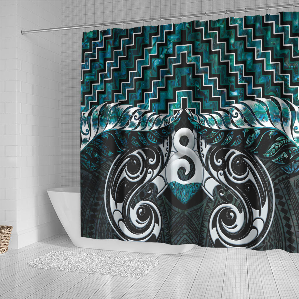 New Zealand Maori Shower Curtain Poutama Pikorua - Single Twist Paua Shell LT05 - Polynesian Pride