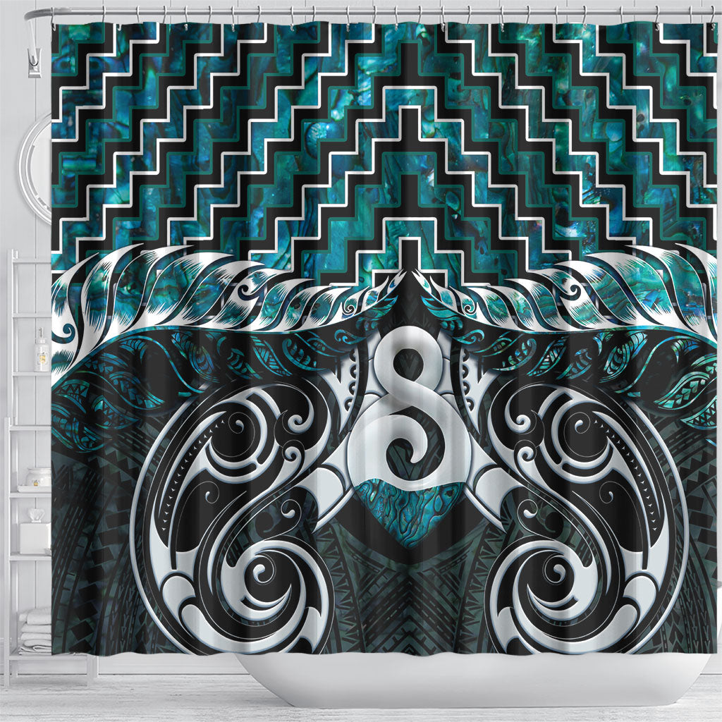 New Zealand Maori Shower Curtain Poutama Pikorua - Single Twist Paua Shell LT05 - Polynesian Pride