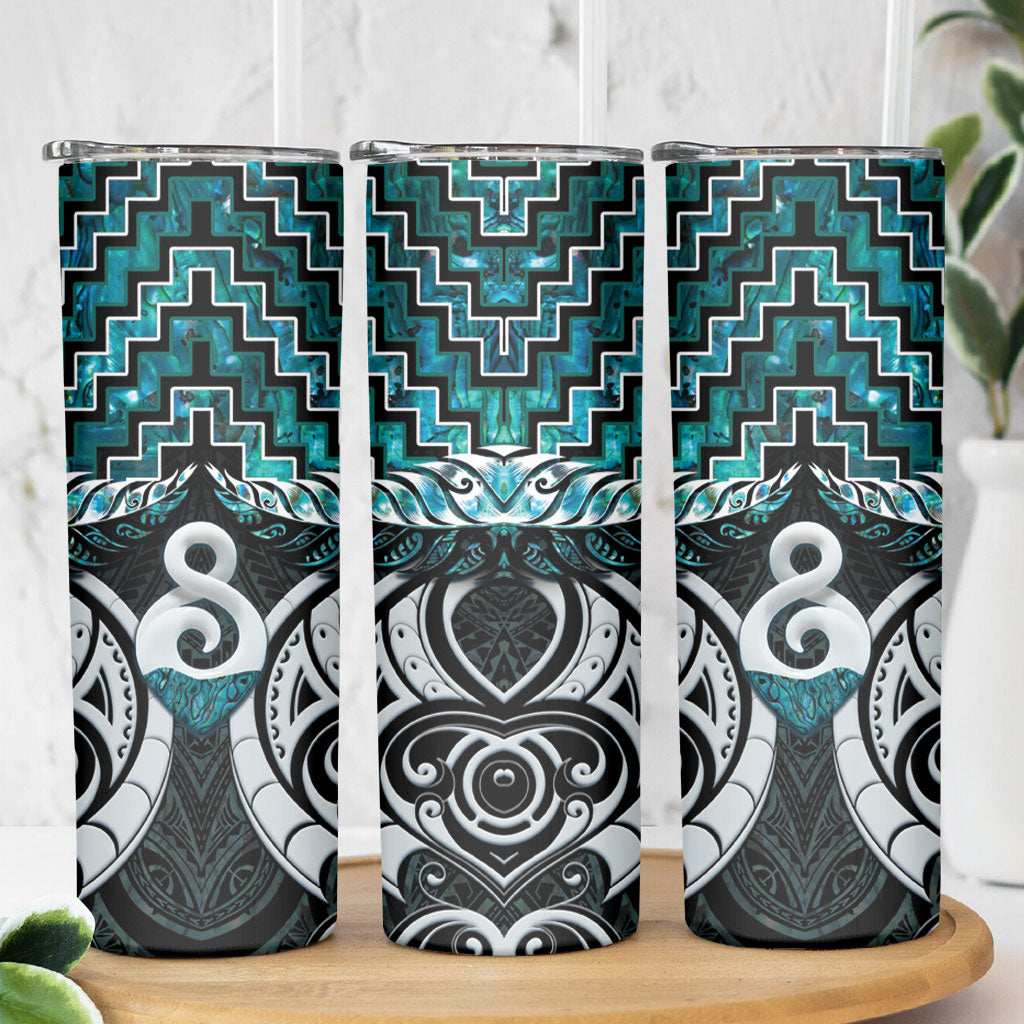 New Zealand Maori Skinny Tumbler Poutama Pikorua - Single Twist Paua Shell LT05 - Polynesian Pride