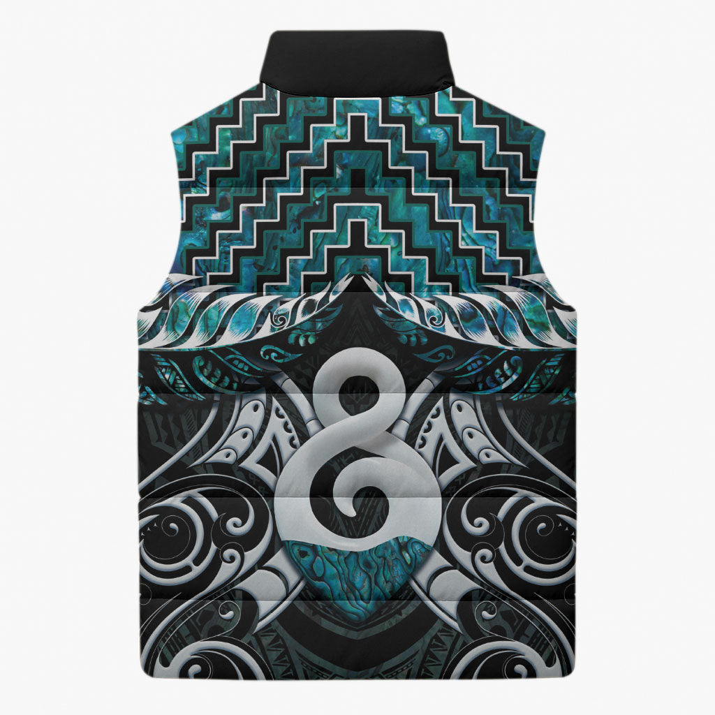 New Zealand Maori Sleeveless Puffer Jacket Poutama Pikorua - Single Twist Paua Shell LT05 - Polynesian Pride