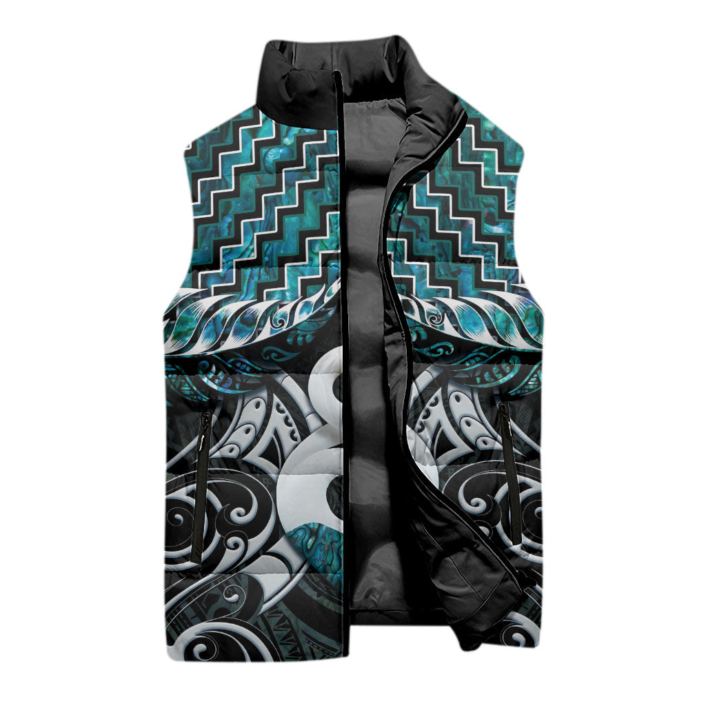 New Zealand Maori Sleeveless Puffer Jacket Poutama Pikorua - Single Twist Paua Shell LT05 - Polynesian Pride