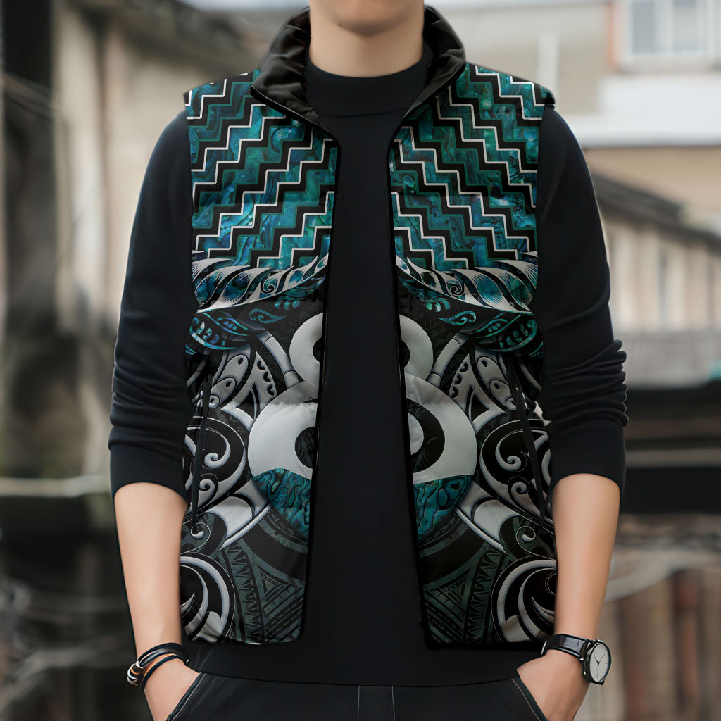 New Zealand Maori Sleeveless Puffer Jacket Poutama Pikorua - Single Twist Paua Shell LT05 - Polynesian Pride