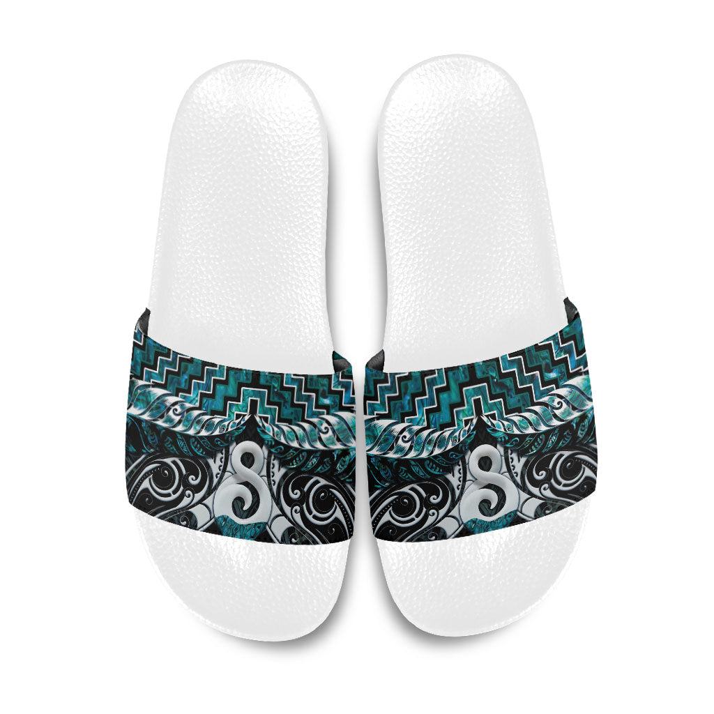 New Zealand Maori Slide Sandals Poutama Pikorua - Single Twist Paua Shell LT05 Turquoise - Polynesian Pride