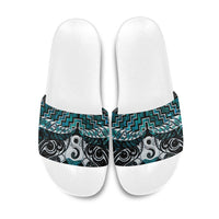New Zealand Maori Slide Sandals Poutama Pikorua - Single Twist Paua Shell LT05 Turquoise - Polynesian Pride