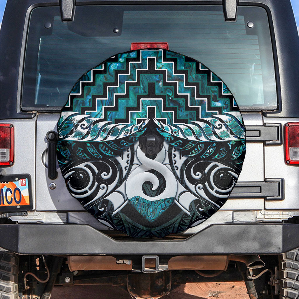 New Zealand Maori Spare Tire Cover Poutama Pikorua - Single Twist Paua Shell LT05 Turquoise - Polynesian Pride