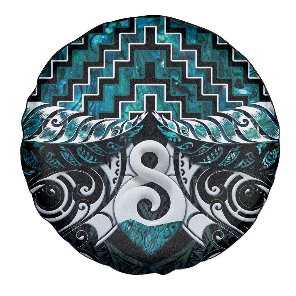 New Zealand Maori Spare Tire Cover Poutama Pikorua - Single Twist Paua Shell LT05 - Polynesian Pride