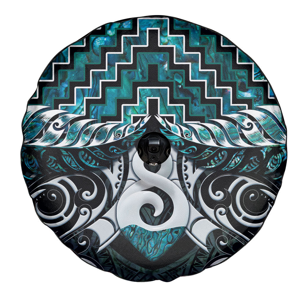 New Zealand Maori Spare Tire Cover Poutama Pikorua - Single Twist Paua Shell LT05 - Polynesian Pride