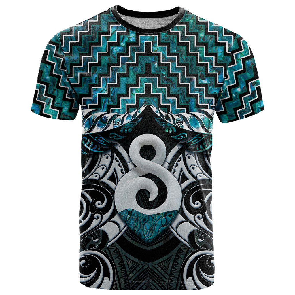 New Zealand Maori T Shirt Poutama Pikorua - Single Twist Paua Shell