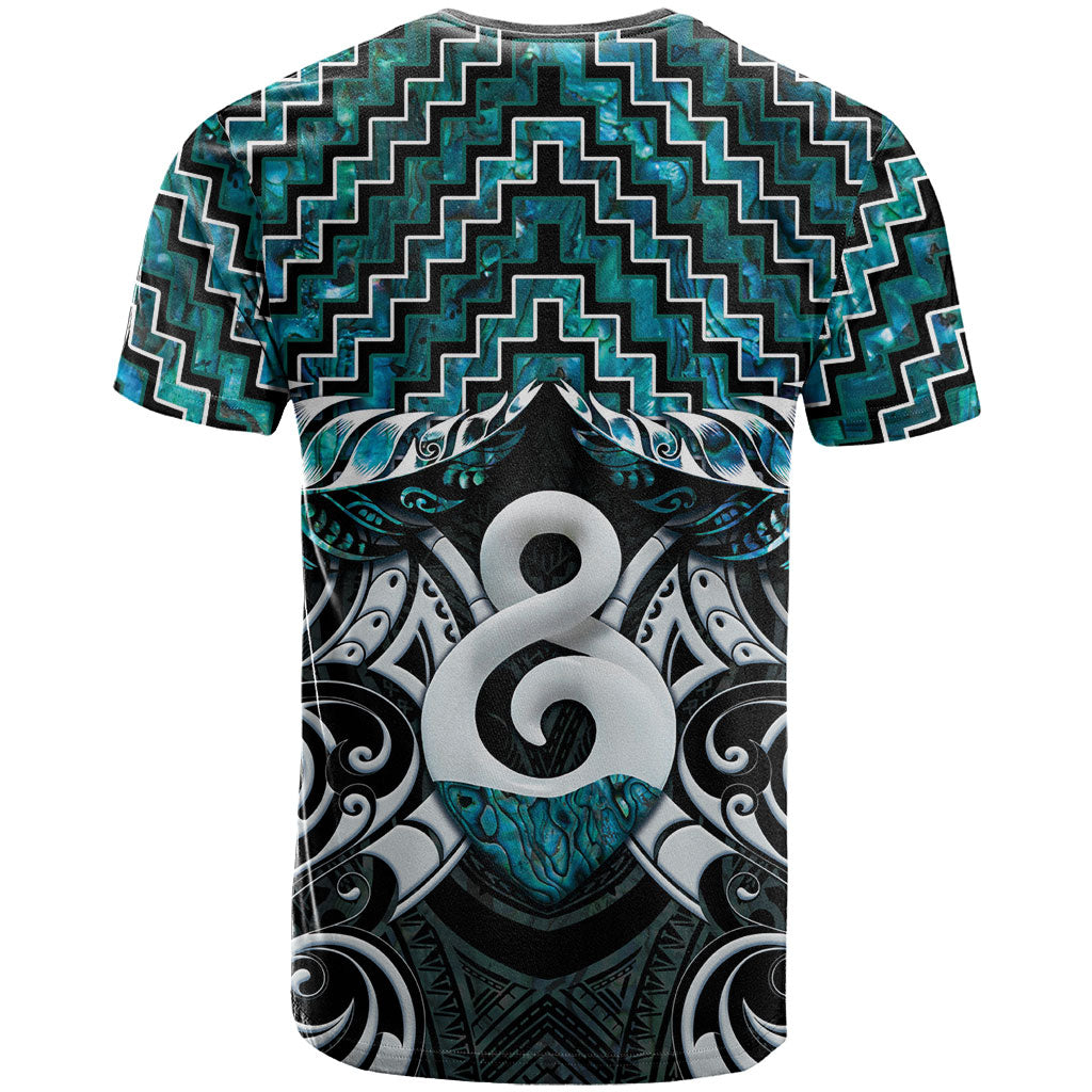 New Zealand Maori T Shirt Poutama Pikorua - Single Twist Paua Shell