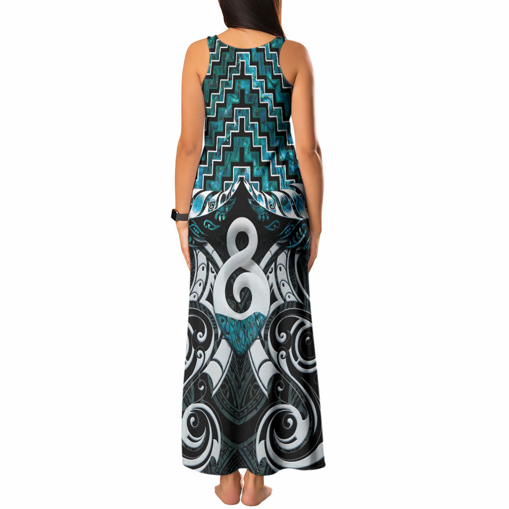New Zealand Maori Tank Maxi Dress Poutama Pikorua - Single Twist Paua Shell LT05 - Polynesian Pride