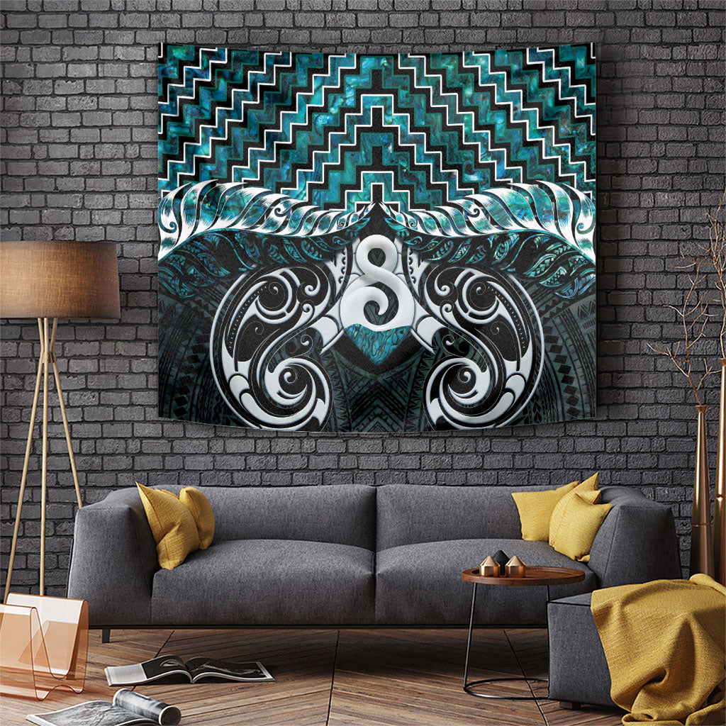 New Zealand Maori Tapestry Poutama Pikorua - Single Twist Paua Shell LT05 Turquoise - Polynesian Pride