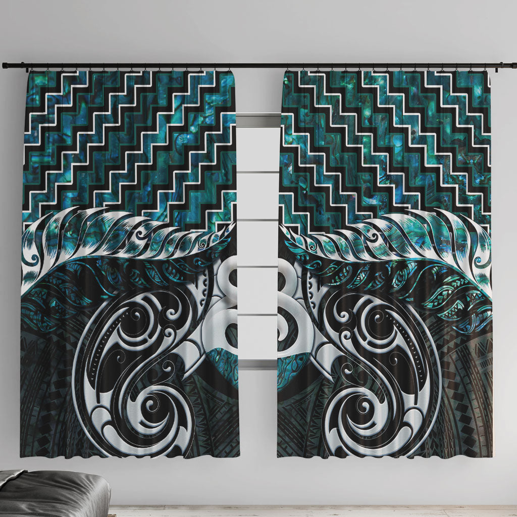 New Zealand Maori Window Curtain Poutama Pikorua - Single Twist Paua Shell LT05 With Hooks Turquoise - Polynesian Pride