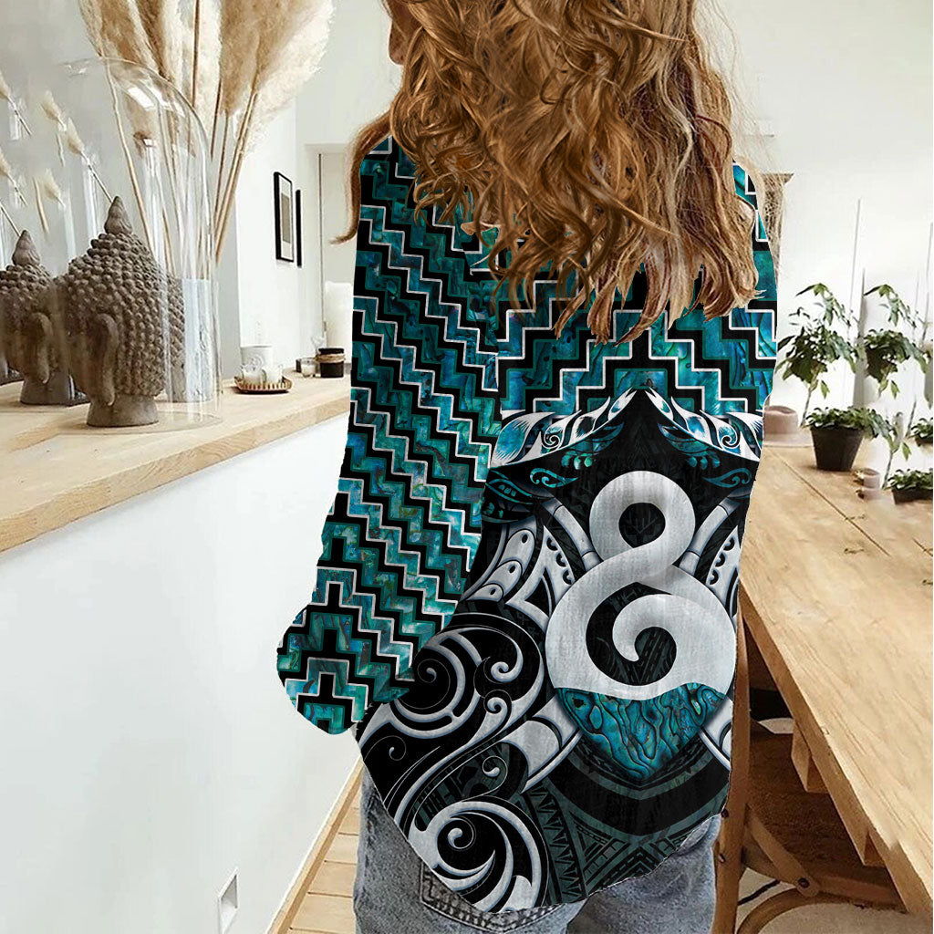 New Zealand Maori Women Casual Shirt Poutama Pikorua - Single Twist Paua Shell LT05 - Polynesian Pride