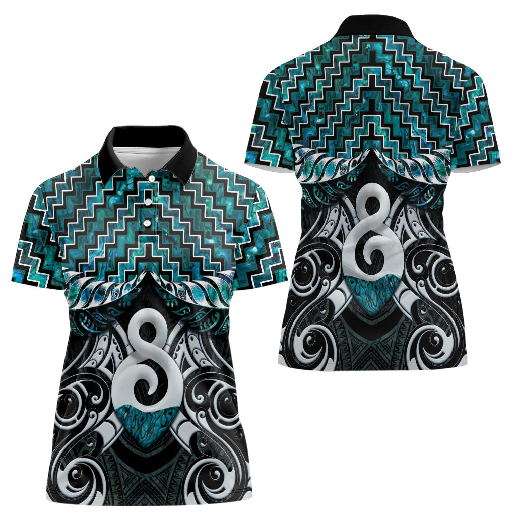 New Zealand Maori Women Polo Shirt Poutama Pikorua - Single Twist Paua Shell LT05 - Polynesian Pride
