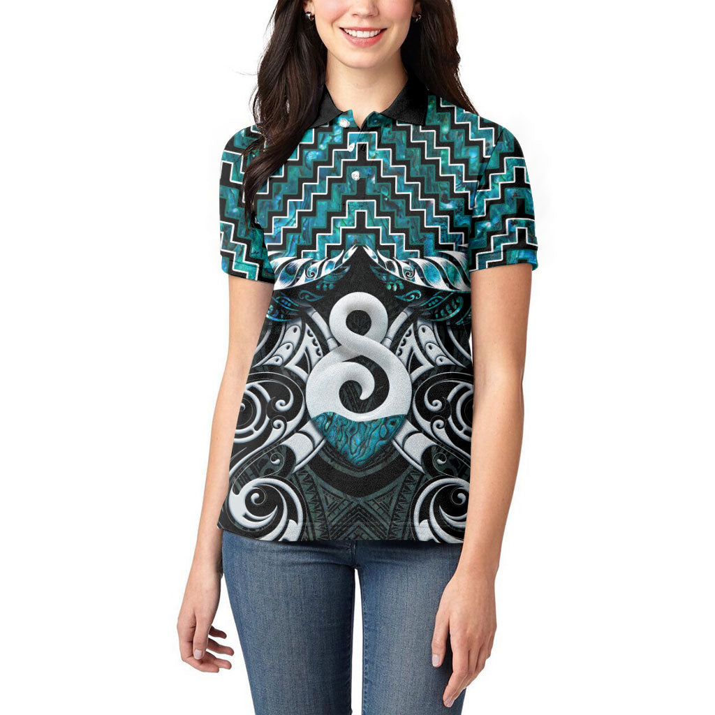 New Zealand Maori Women Polo Shirt Poutama Pikorua - Single Twist Paua Shell LT05 - Polynesian Pride