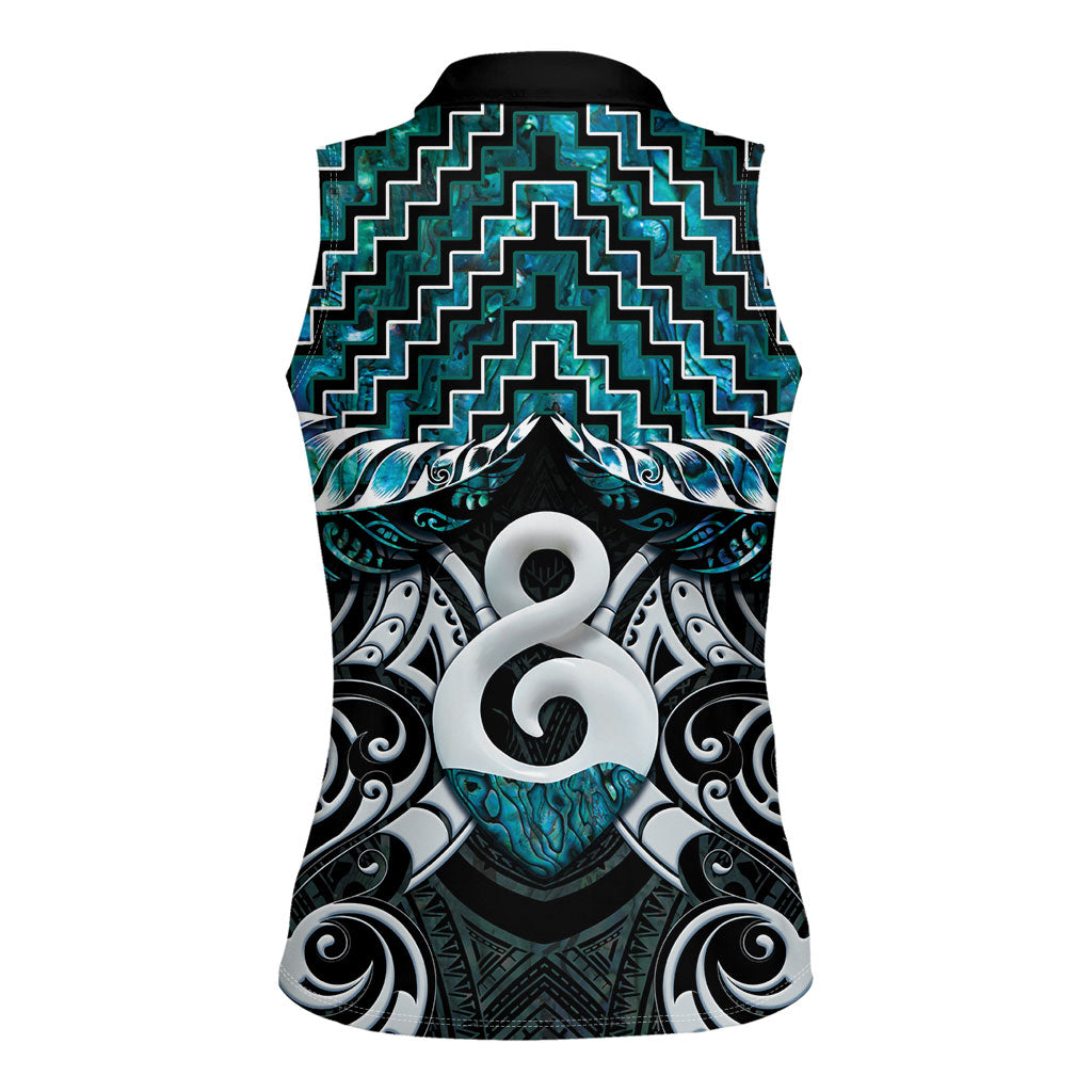 New Zealand Maori Women Sleeveless Polo Shirt Poutama Pikorua - Single Twist Paua Shell LT05 - Polynesian Pride