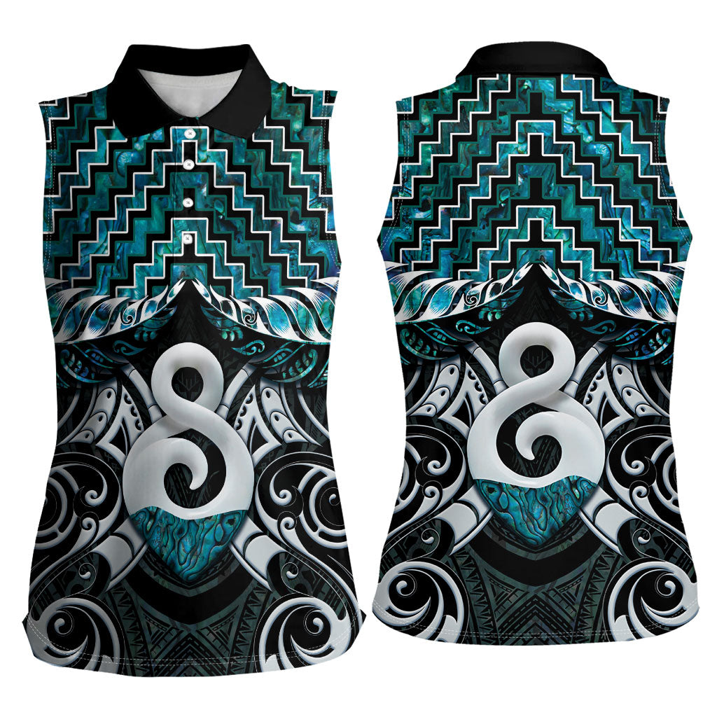 New Zealand Maori Women Sleeveless Polo Shirt Poutama Pikorua - Single Twist Paua Shell LT05 - Polynesian Pride