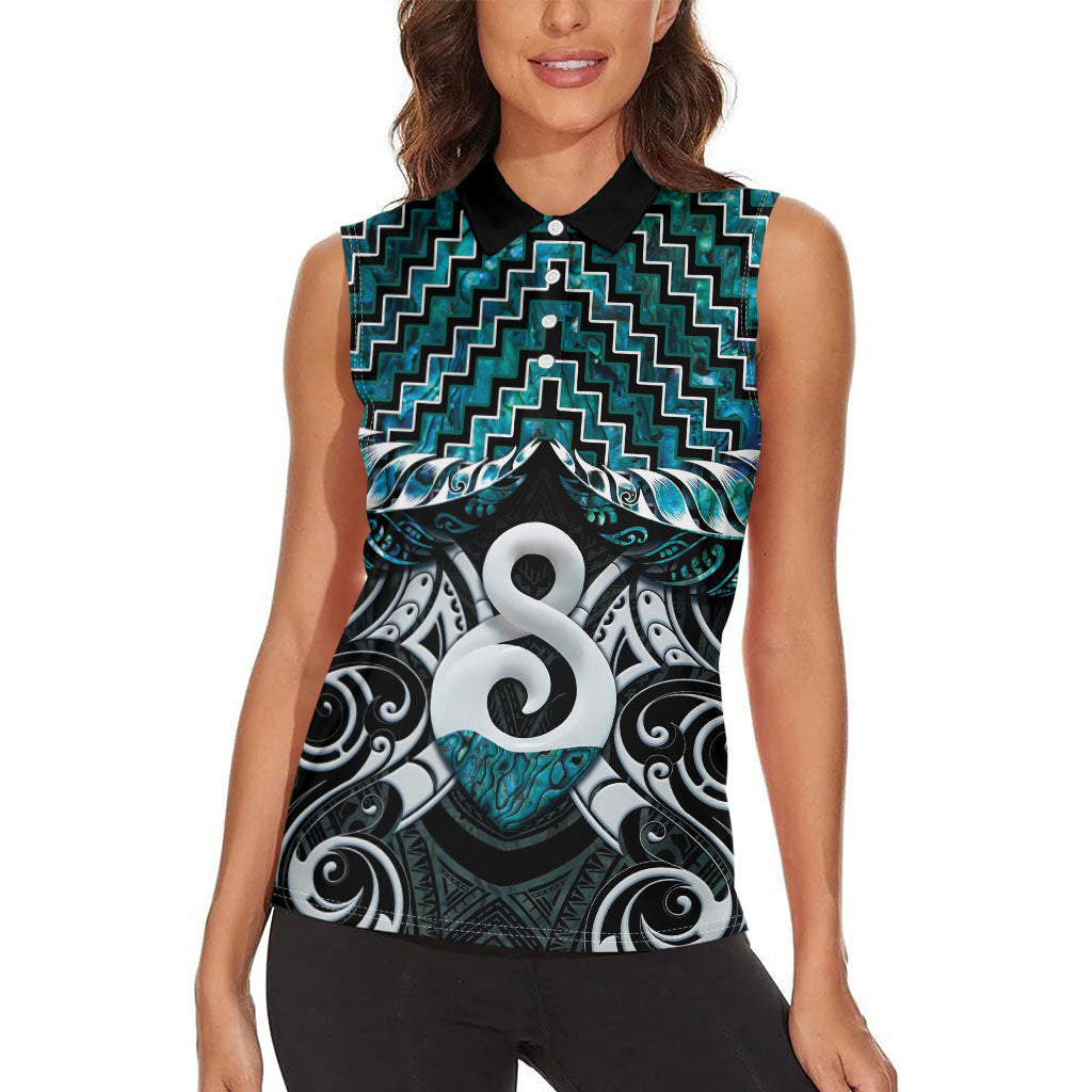 New Zealand Maori Women Sleeveless Polo Shirt Poutama Pikorua - Single Twist Paua Shell LT05 - Polynesian Pride