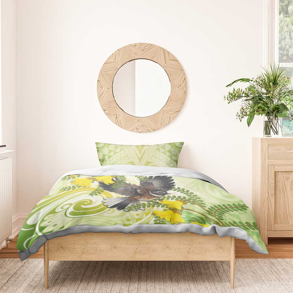 New Zealand Piwakawaka Fantail Bird Bedding Set With Kowhai Flowers