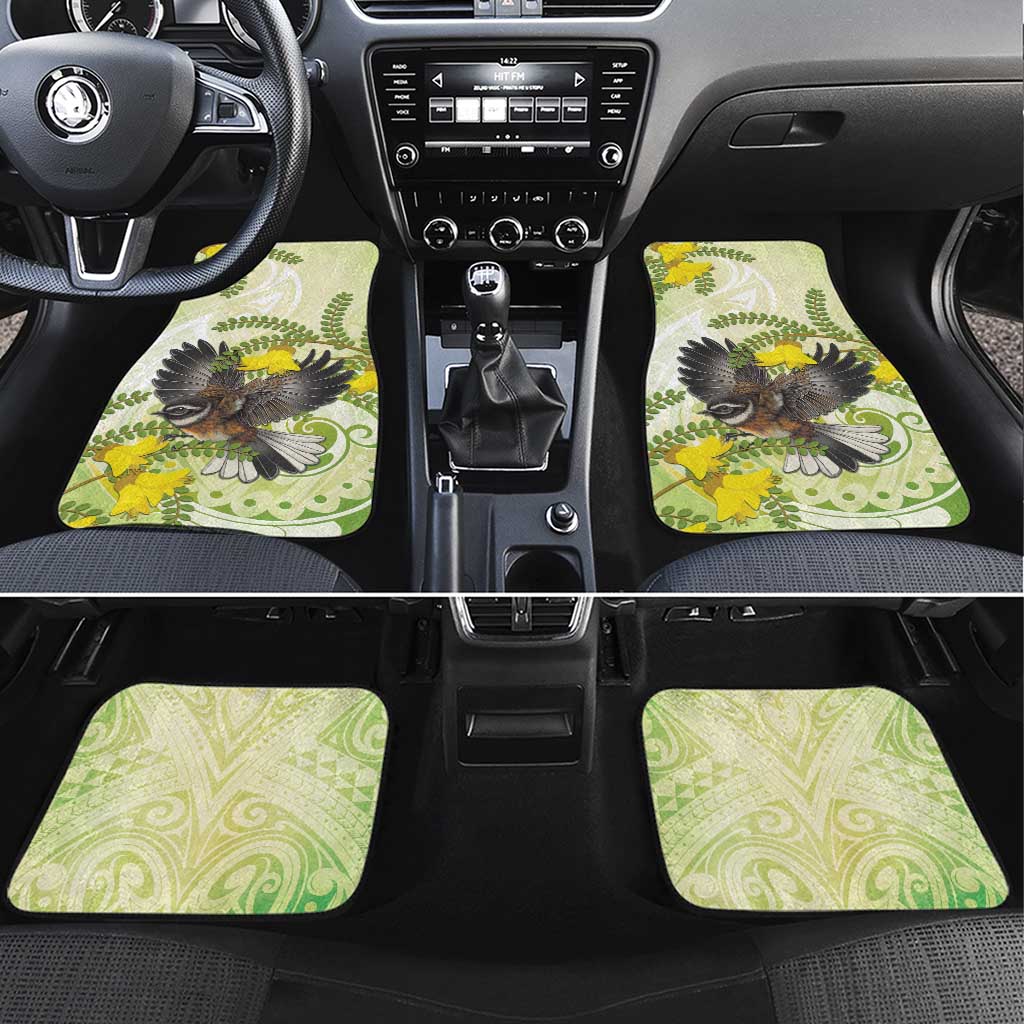 New Zealand Piwakawaka Fantail Bird Car Mats With Kowhai Flowers