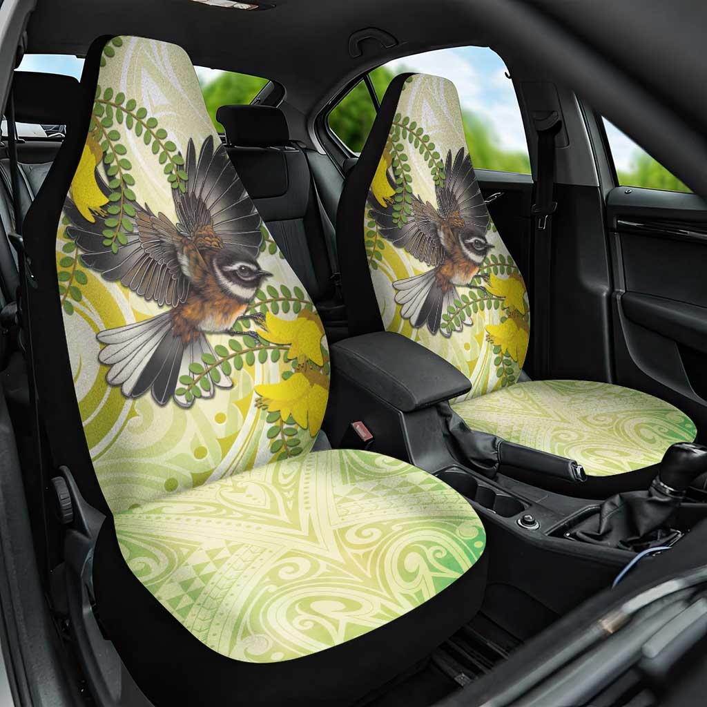 New Zealand Piwakawaka Fantail Bird Car Seat Cover With Kowhai Flowers