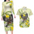 New Zealand Piwakawaka Fantail Bird Couples Matching Long Sleeve Bodycon Dress and Hawaiian Shirt With Kowhai Flowers