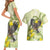 New Zealand Piwakawaka Fantail Bird Couples Matching Short Sleeve Bodycon Dress and Hawaiian Shirt With Kowhai Flowers