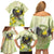 New Zealand Piwakawaka Fantail Bird Family Matching Off Shoulder Short Dress and Hawaiian Shirt With Kowhai Flowers