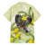 New Zealand Piwakawaka Fantail Bird Family Matching Short Sleeve Bodycon Dress and Hawaiian Shirt With Kowhai Flowers