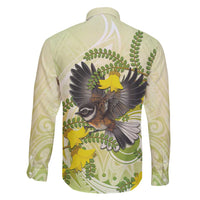 New Zealand Piwakawaka Fantail Bird Family Matching Summer Maxi Dress and Hawaiian Shirt With Kowhai Flowers