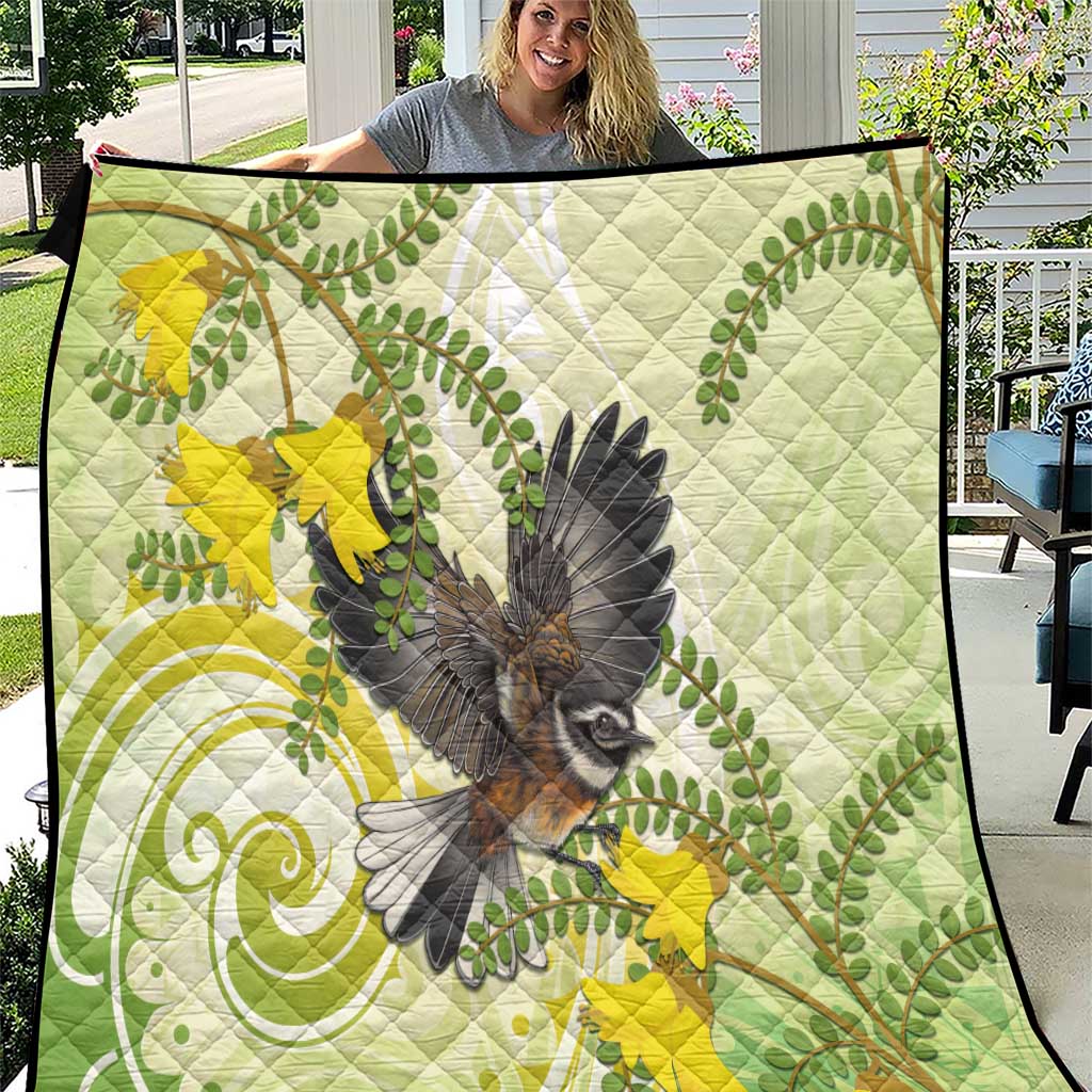 New Zealand Piwakawaka Fantail Bird Quilt With Kowhai Flowers