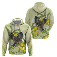 New Zealand Piwakawaka Fantail Bird Zip Hoodie With Kowhai Flowers