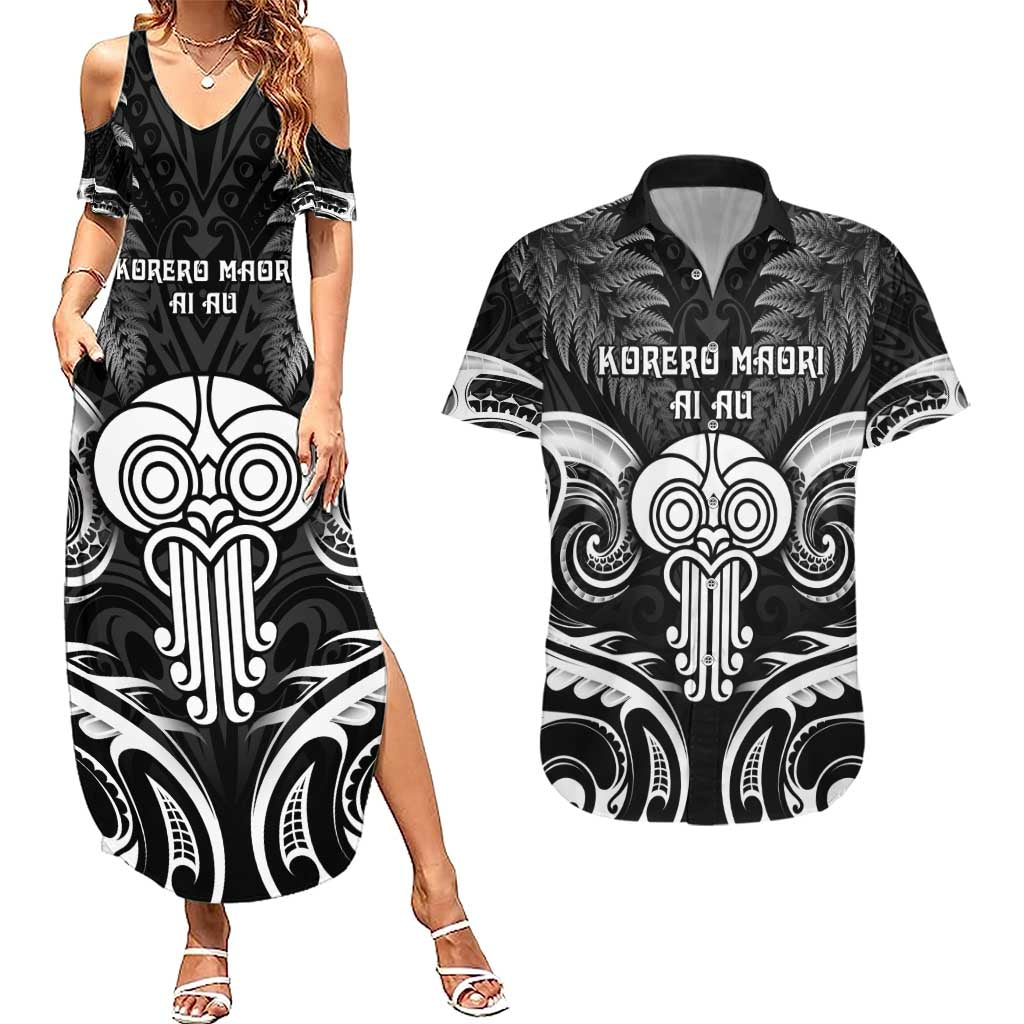 New Zealand Te Reo Maori Couples Matching Summer Maxi Dress and Hawaiian Shirt Korero Maori Ai Au