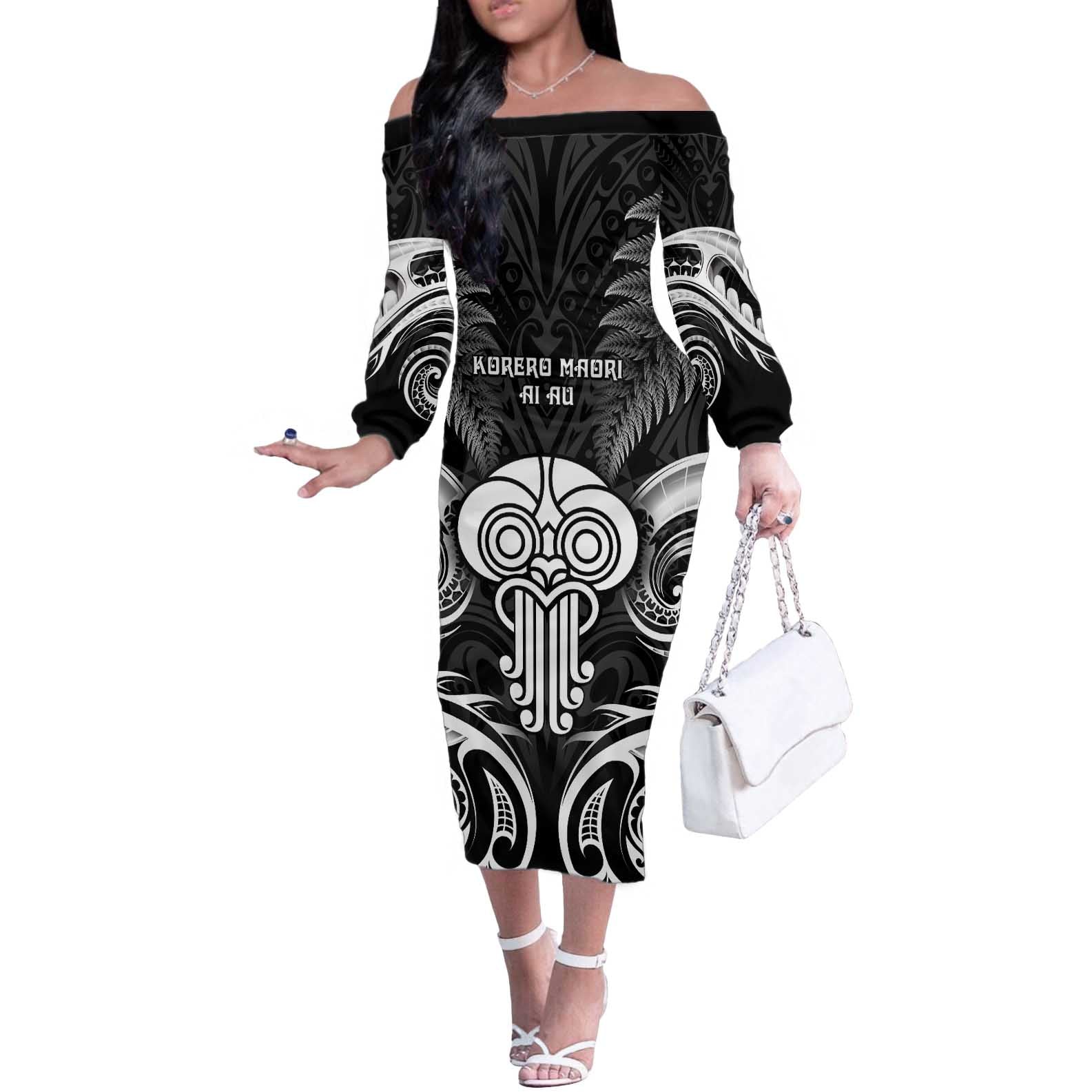 New Zealand Te Reo Maori Off The Shoulder Long Sleeve Dress Korero Maori Ai Au