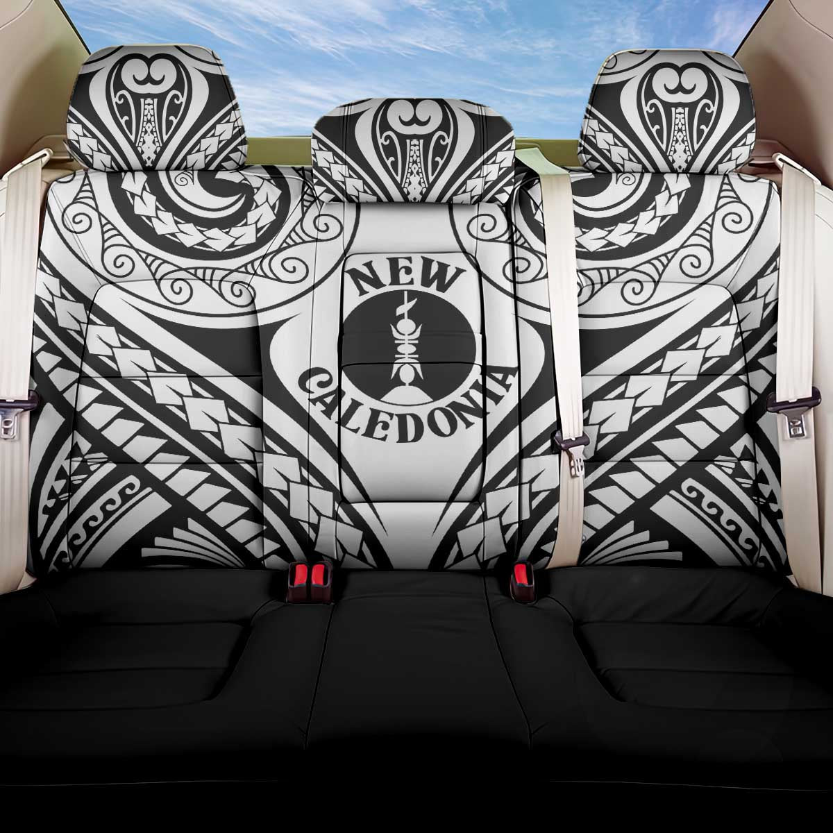 New Caledonia Day Back Car Seat Cover Polynesian Curves White Color - Polynesian Pride